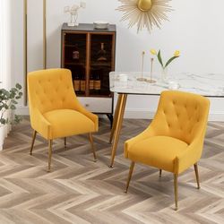 Dining Chairs Velvet Set of 2, Gold Leg Side Chair Vanity Chair Mid Century Dining Room Chair Modern Accent Chairs for Living Room, Dining Room, Kitch