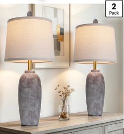 26 Inch Farmhouse Ceramic Jar Table Lamps Set of 2, Bedside Lamps Linen Lampshades, Ideal for Living Room, Bedroom, End Table, Country Cottage Decor, 
