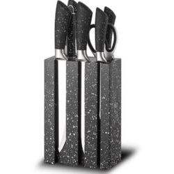 8-Piece Colorful Kitchen Knife Set with Wooden Stand - 3 Ergonomic Handle Colors Chef Knives, Utility Knives, Sharpener, Scissors | Stainless Steel Kn