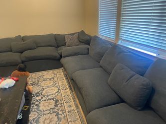 Large Gray Fabric Sectional Sofa
