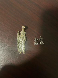 10k san Judas pendant 14k white gold lab diamond earrings