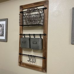 Rustic Wood & Metal Tiered Multi-use Wall Rack