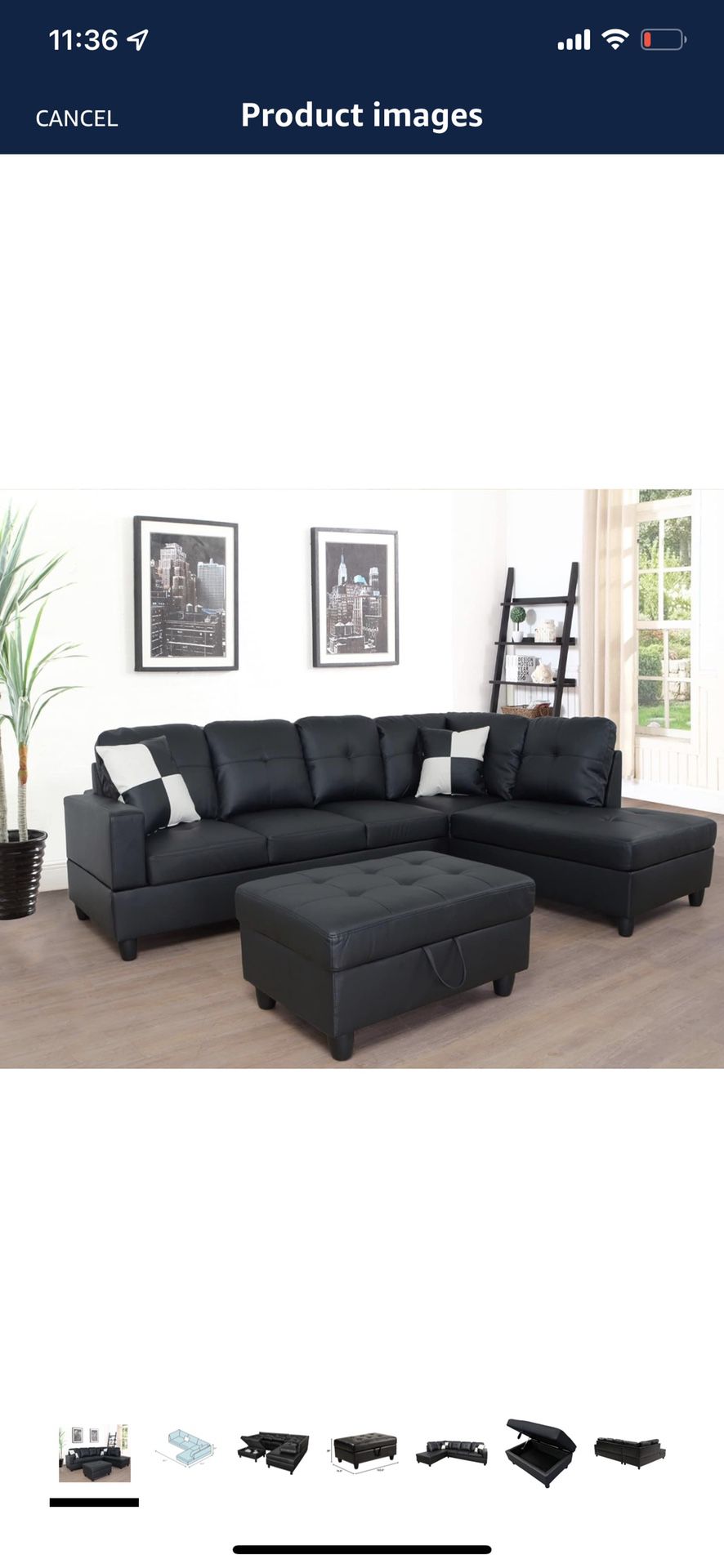 Black Faux Leather Sectional