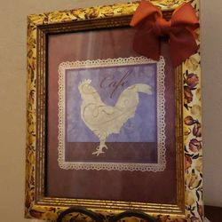 VINTAGE FARMHOUSE FARM BARN COUNTRY CHICKEN ROOSTER HEN BOW ROSE PICTURE FRAME TABLE DECOR