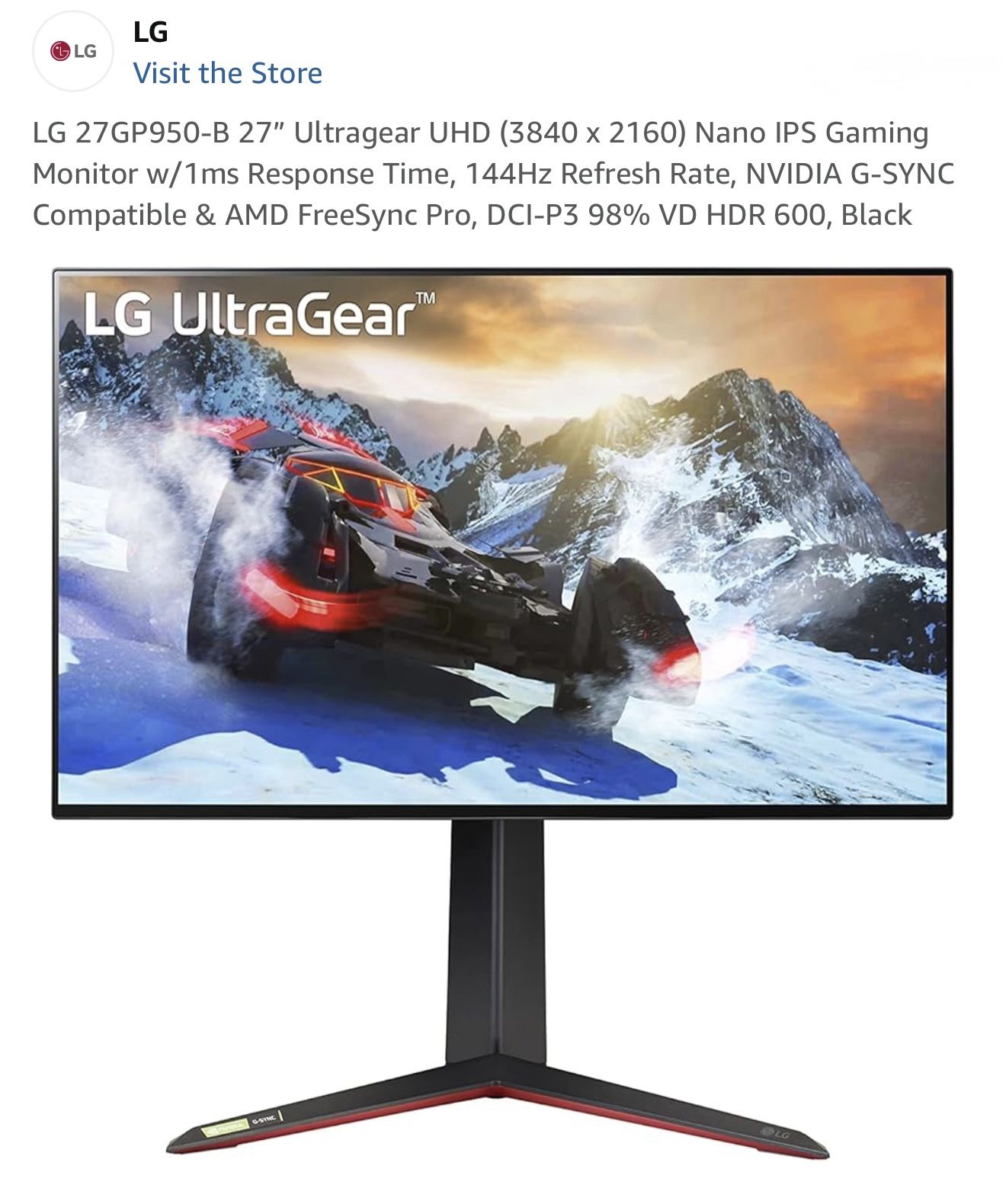 LG UltraGear 27” 4K Nano IPS Gaming Monitor – 144Hz / G-SYNC / HDR