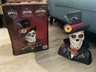 14” tall Day of the Dead Skull w/ LED lights