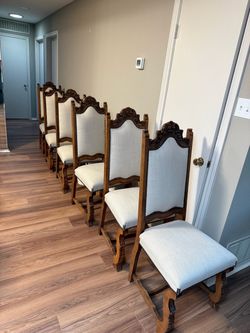 Set of 6 Ornate Wood Dining Chairs (one broken)