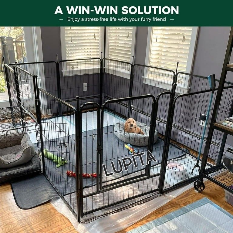Dog Playpen 32Inch 12Panels Heavy Duty Metal Dog Fence Exercise Pen With Doors For Large/Medium/Small Dogs, Portable Pet Pen Indoor & Outdoor For RV,