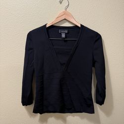Women’s Large Cable & Gauge Black Stretch Viscose Nylon 3/4 Sleeve Top