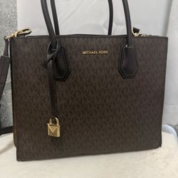 Michael Kors Brown MK Logo Tote Bag – Gold Hardware