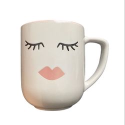 Lips and Lashes / White & Pink Ceramic Coffee Mug