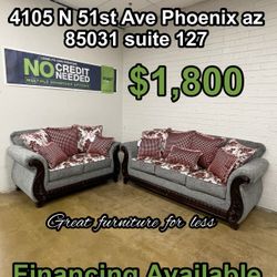 2 PCs Sofa And Loveseat Grey With Red Brand New