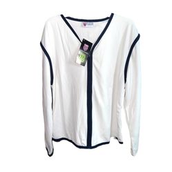 K-Swiss Apparel Womens Top Shirt Athletic  Glaciator Cardigan White/Navy Zipper Long Sleeve Size Large  