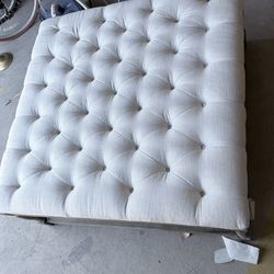 Large Tufted Linen Bench / Ottoman – Farmhouse Style