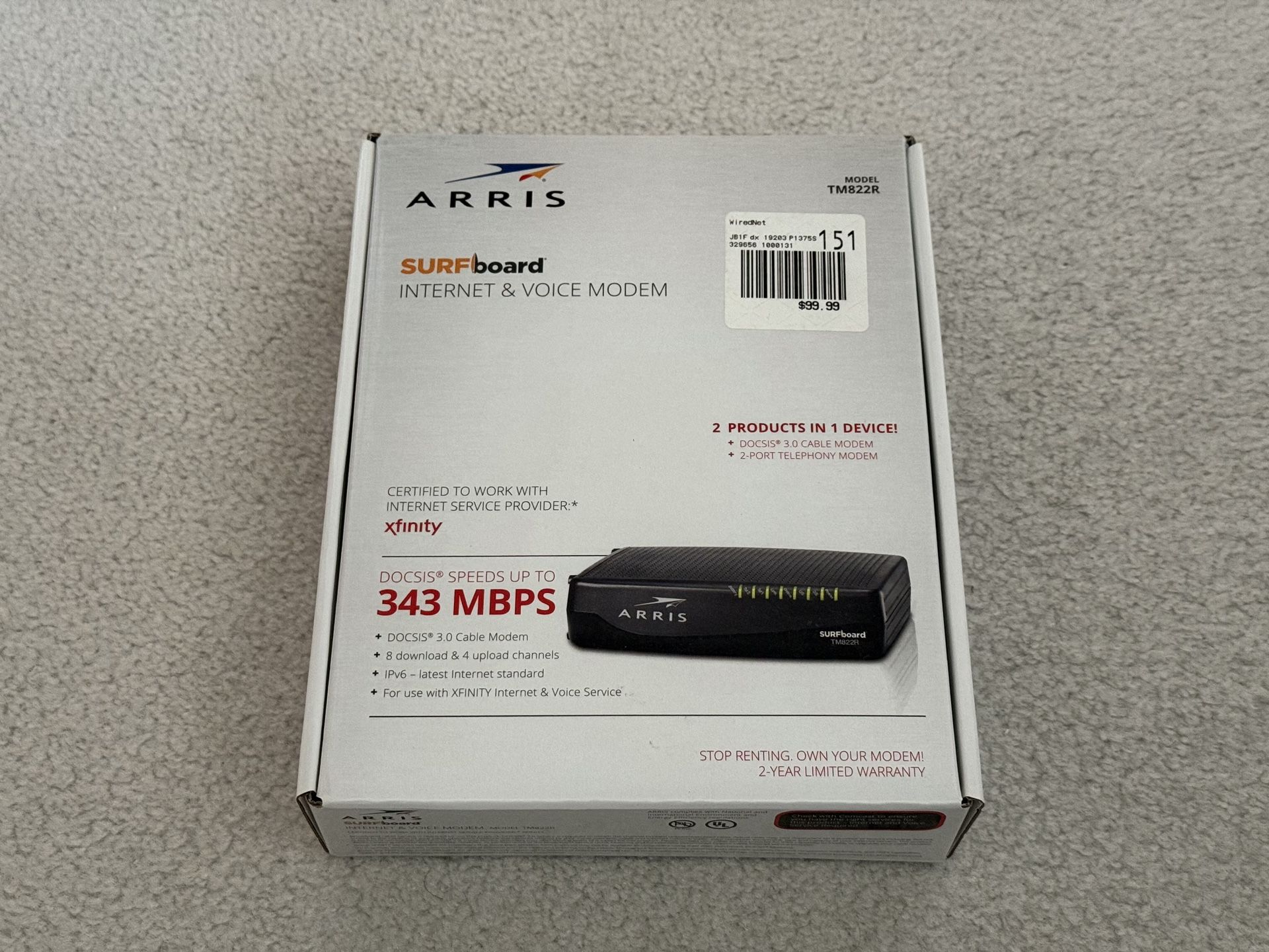 Arris Cable Internet and Voice Modem Model TM822R