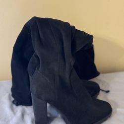 Faux Suede Block Heel Knee High Boot