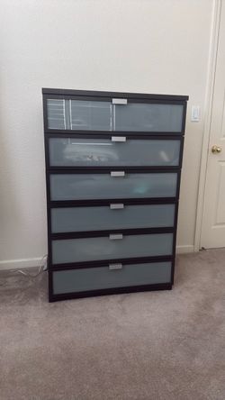 IKEA 6-Drawer Tall Dresser – Black with Frosted Glass