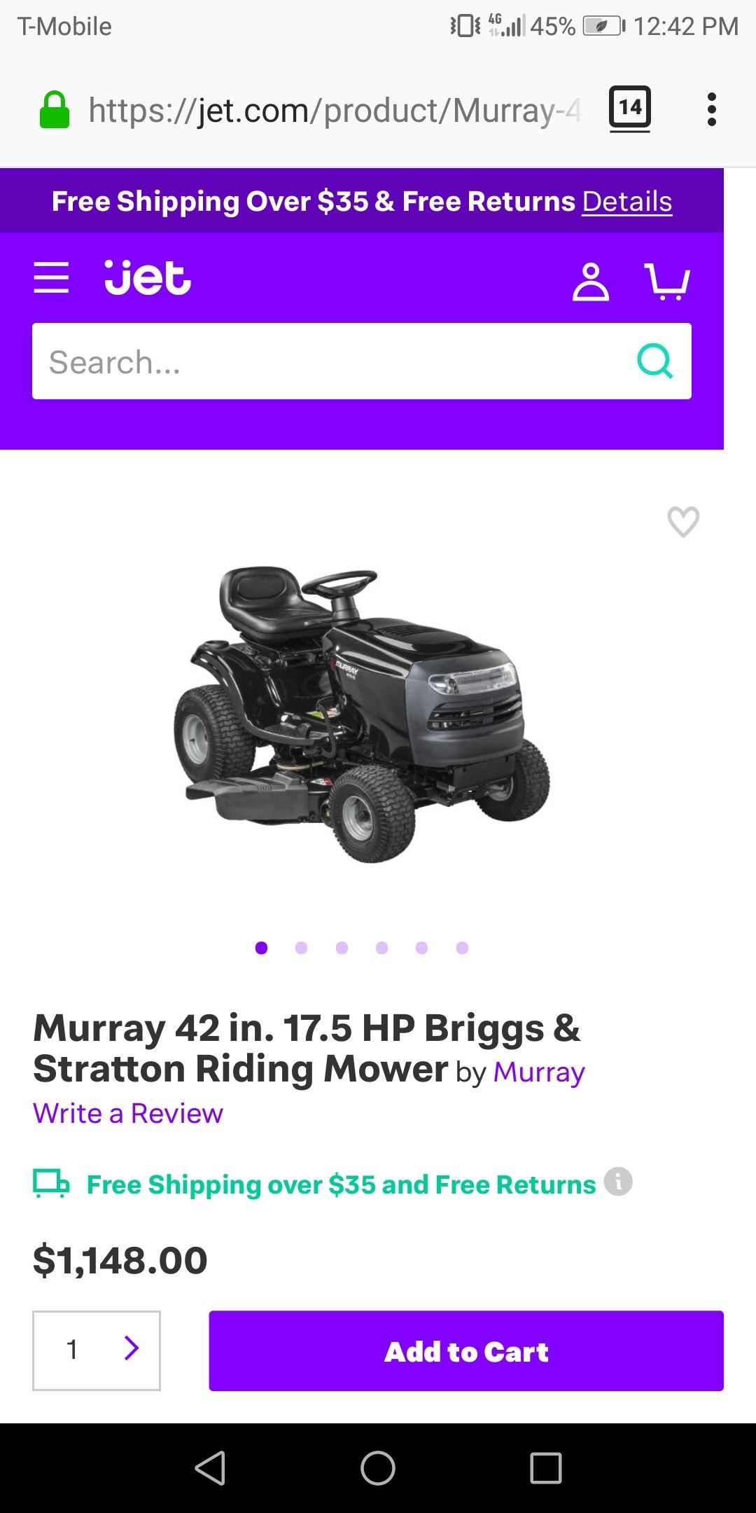Murray riding lawn mower. 19.5 HP 42 inch cut