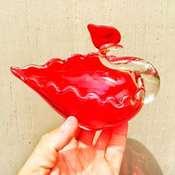Murano red glass bird figurine Swan nut bowl dish