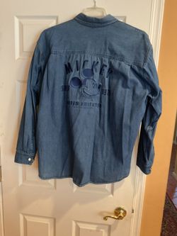 Vintage The Disney Store Mickey Mouse Denim Embroidered Button Down Shirt XL Size 