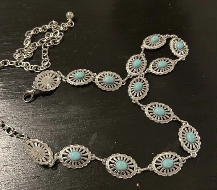 New 43" Turquoise Adjustable Concho Chain Belt Waist Cowgirl Western Belts Or Necklace