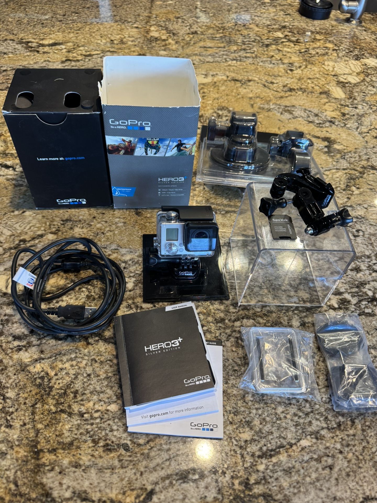 GoPro HERO 3 Silver Bundle w Case, Batteries, Charger, Accessories TESTED WORKING