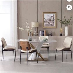 Dining Chair Set of 2/Mid Century Modern Upholstered Dining Chairs with Curved Backrest, Armless PU Leather Dining Chair for Living Room Kitchen, Whi