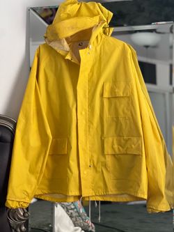 vintage-style yellow fisherman's rain jacket