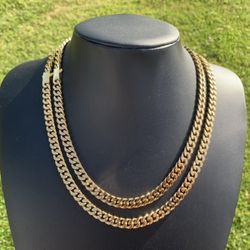 18k Gold Plated Miami Cuban Link Chain Necklace 8mm 20” 22” 24”  Men’s Women’s Box Clasp Stainless Steel
