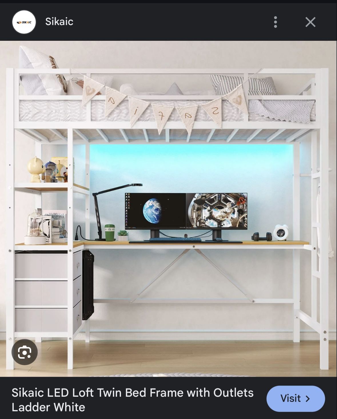 Loft Twin Bed Frame W/ Desk “Sikaic”