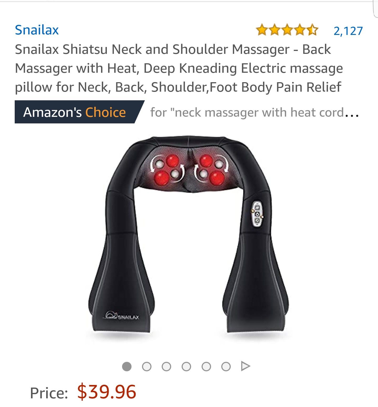 Snailax Shiatsu Neck &Shoulder Massager