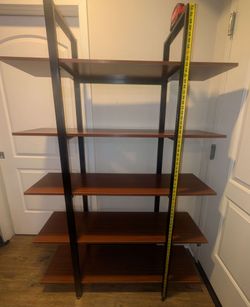 Mid-Century Modern 4-Shelf Bookcase — Black Metal Frame, Wood Shelves