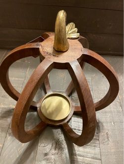 NEW - Pumpkin Wood Pillar Candle Holder