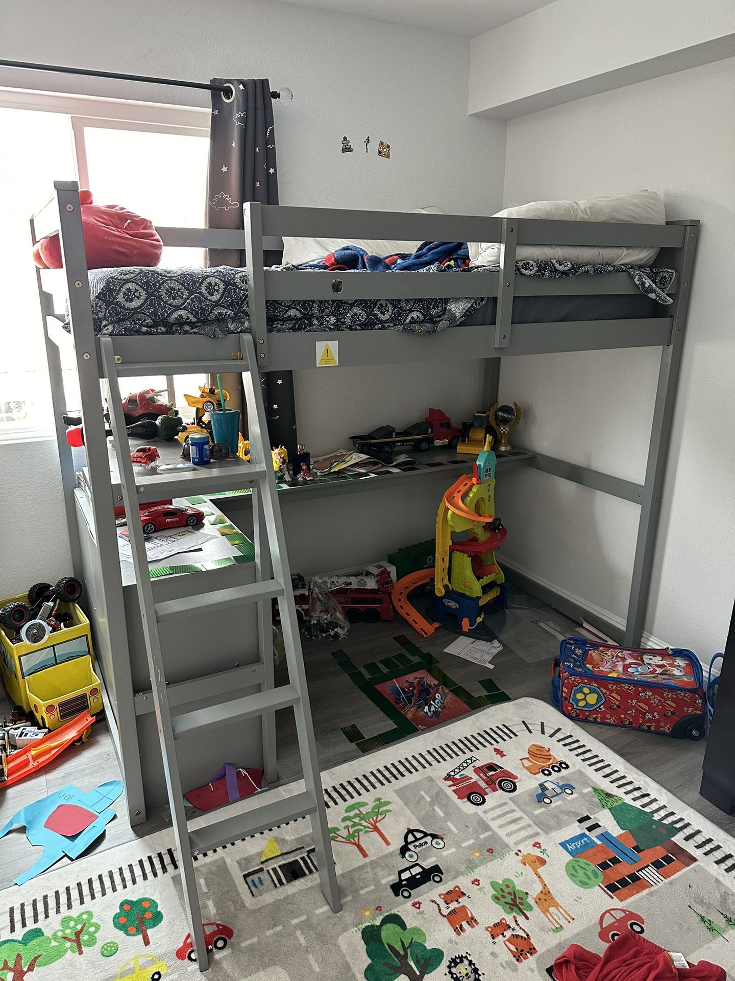 Twin Loft Beds With Desk, Shelves and Drawers Like New!!