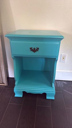 Teal Painted Wood Nightstand with Drawer
