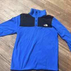 The North Face Blue Black Jacket Men's Size S Stand-Up Collar Snap Logo Accent