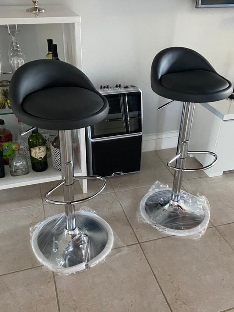 Modern Square PU Leather Adjustable Bar Stools with Back,Set of