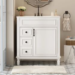 30" Bathroom Vanity with Ceramic Sink, Small Bathroom Sink Cabinet, Modern