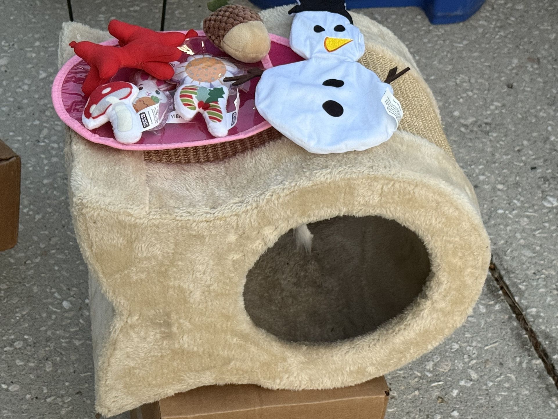 Pre-owned -Very good condition -Fish Shaped Christmas Cat/Kitten Scratcher Plus 8 Pc Toys