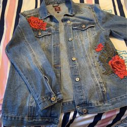 denim Jacket W/rose Detail