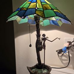 The Nightmare Before Christmas Tiffany Lamp Jack Skellington Figurine Light-up Town Square Fountain Collectible Statue