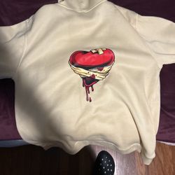 Tan Hoodie With Heart Design 
