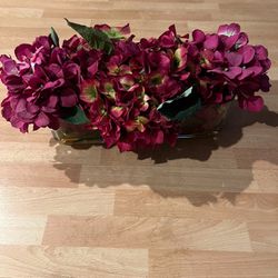 Magenta Pink Bougainvillea Flower Plant In Clear Glass Vase