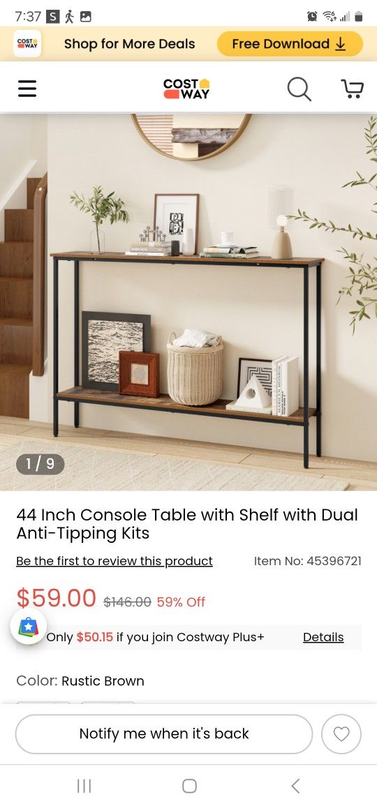 44 Inch Console Table With Shelf