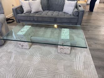 Designer Natural Coral Stone & Thick Glass Coffee Table