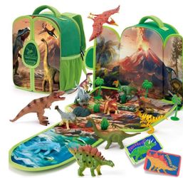 Green Dinosaur Playset Backpack with Fold-Out Playmat and Figures - Kids Toys