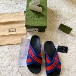 Gucci Rubber Web Criss Cross Slide Sandals