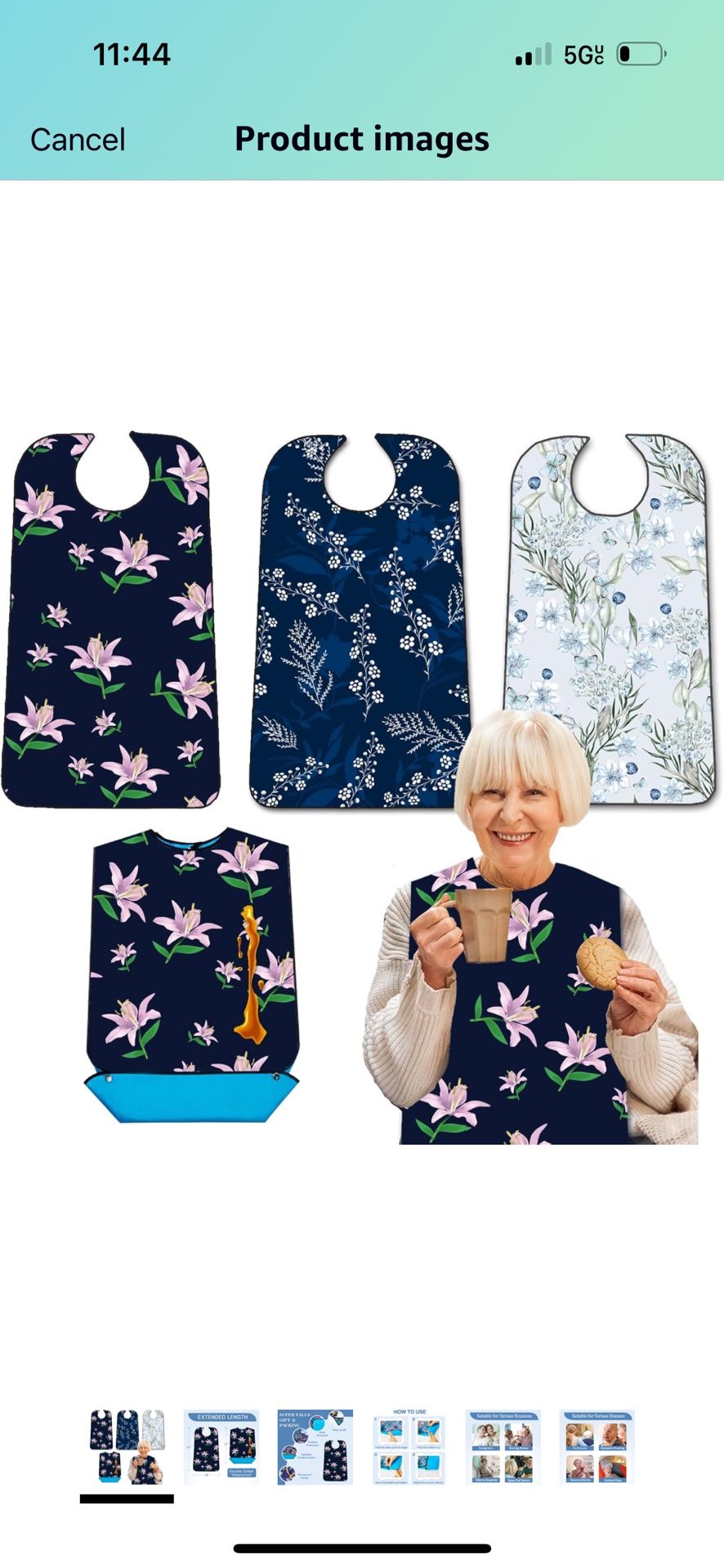 3 Pack Adult Bibs with Crumb Catcher, Washable and Adjustable Adult Bibs for Women Elderly Seniors Spring Pattern