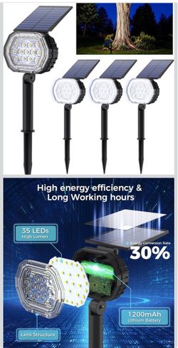 Solar Spot Lights Outdoor Waterproof, Solar Spotlights 4 Pack Cool White 3 Modes Solar Lights Outdoor 35 LED Landscape Lighting, Spot Uplights for Pat