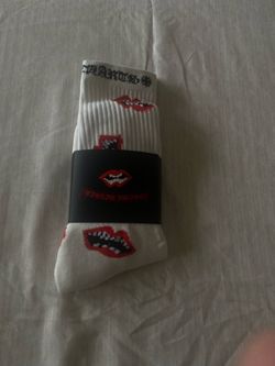Chrome Hearts Crew Socks White Lips Print